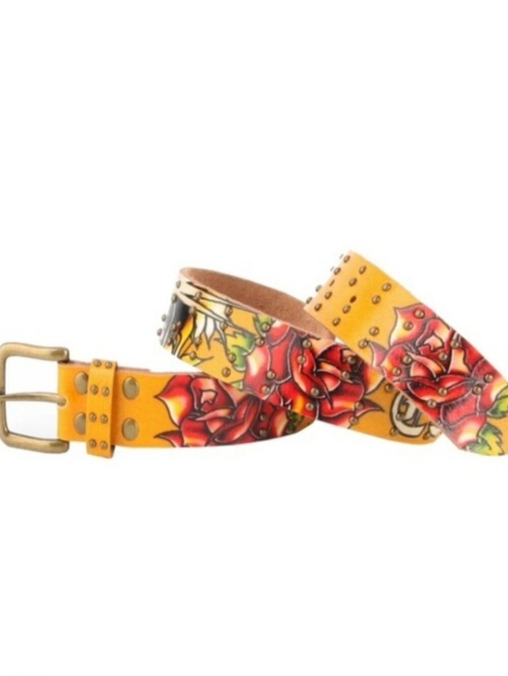 Vintage 2010 Ed Hardy EH3131K Open Mouth Tiger Leather Belt | Y2K Tattoo Graphic